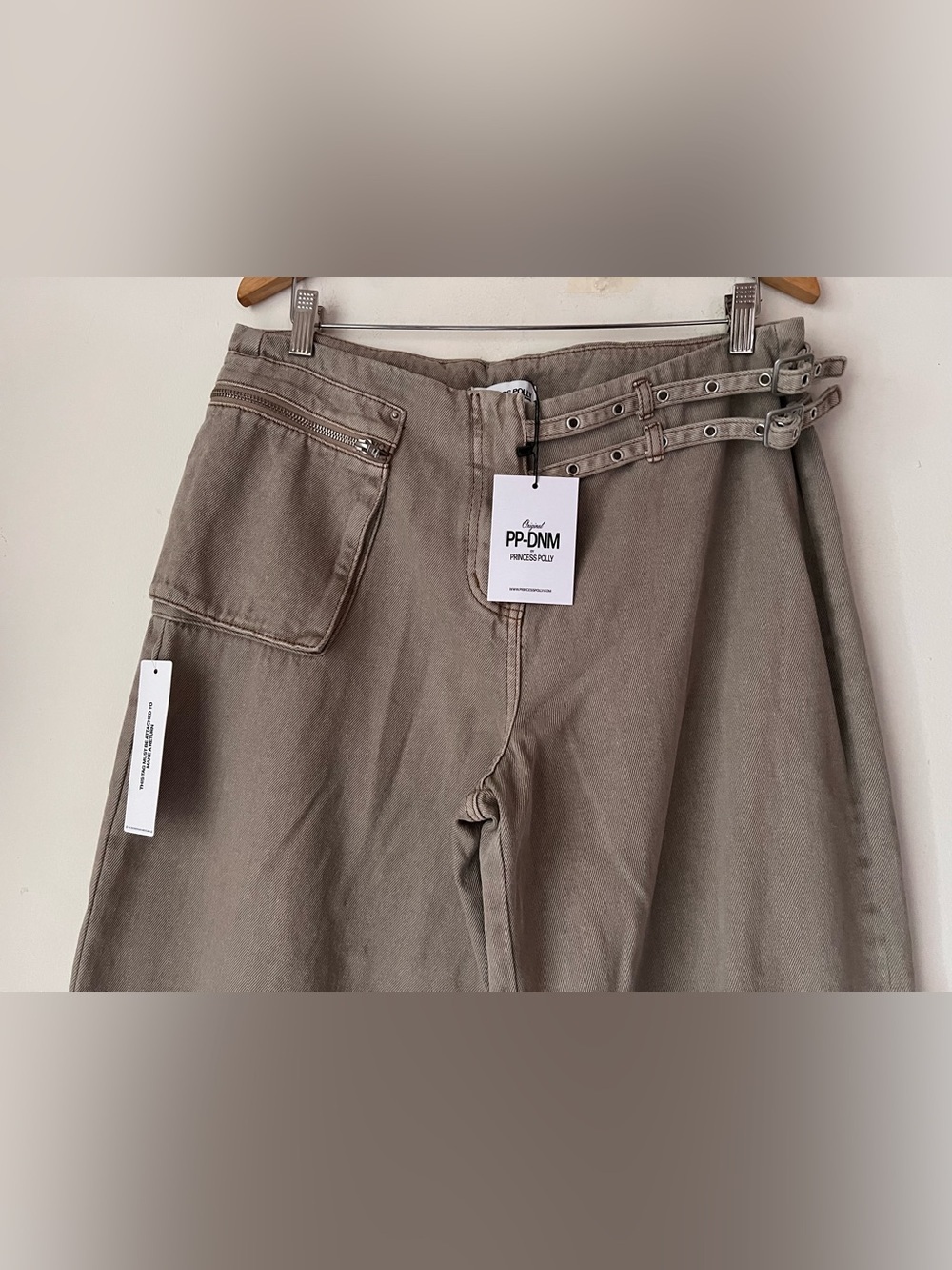 NWT Princess Polly Paltrow MidRise Wide Leg Cargo Jeans Pants Sz 10 Washed Brown - Picture 5 of 12